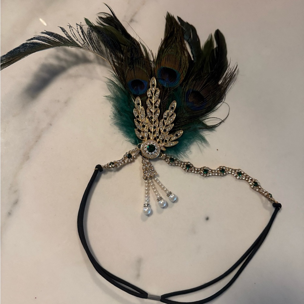 BABEYOND 1920s Flapper Feather Headband Roaring 20s Showgirl Gatsby Headpiece - Picture 3 of 6